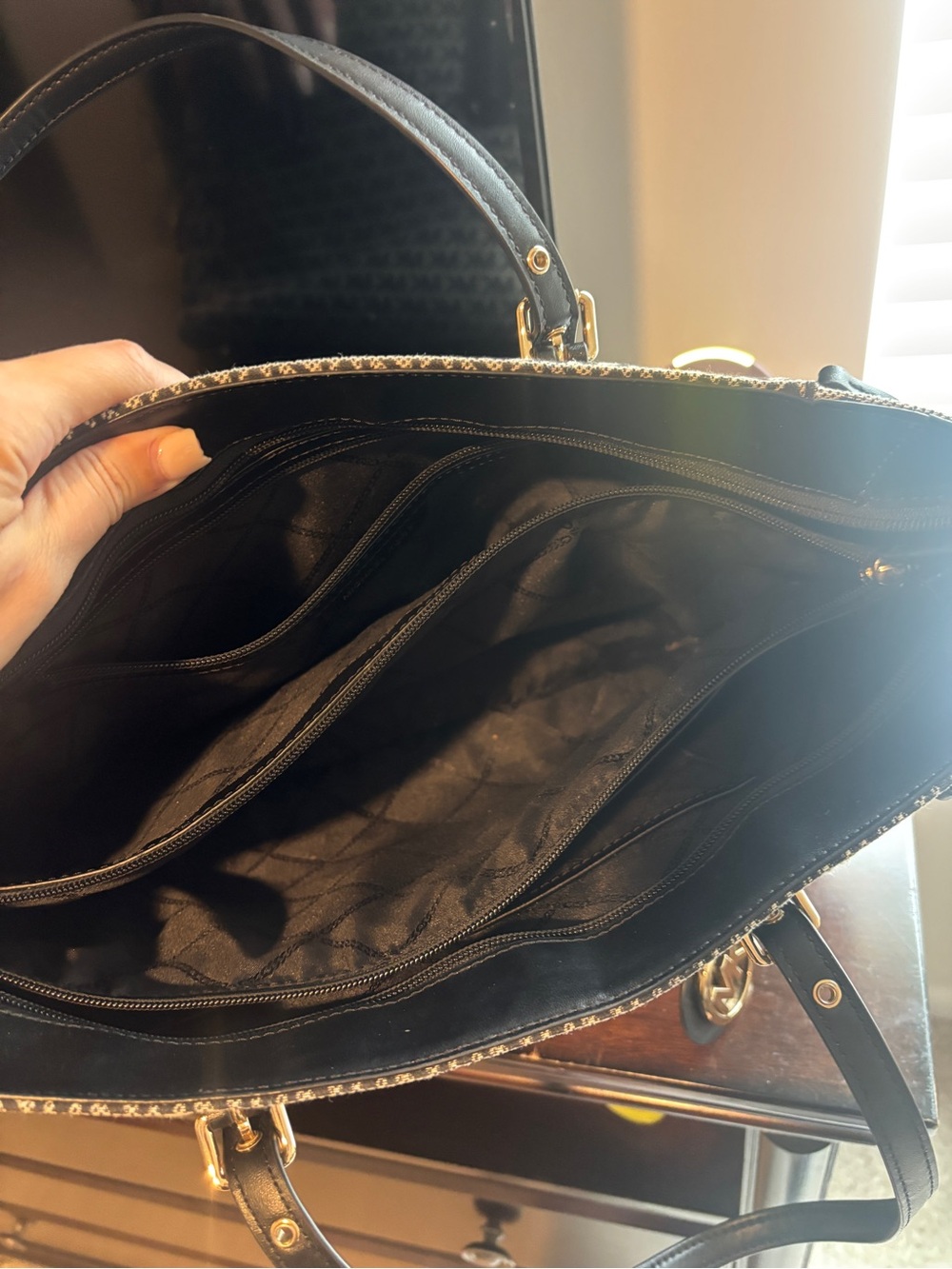Michael Kors Black and Ivory MK Signature Tote - Picture 4 of 5